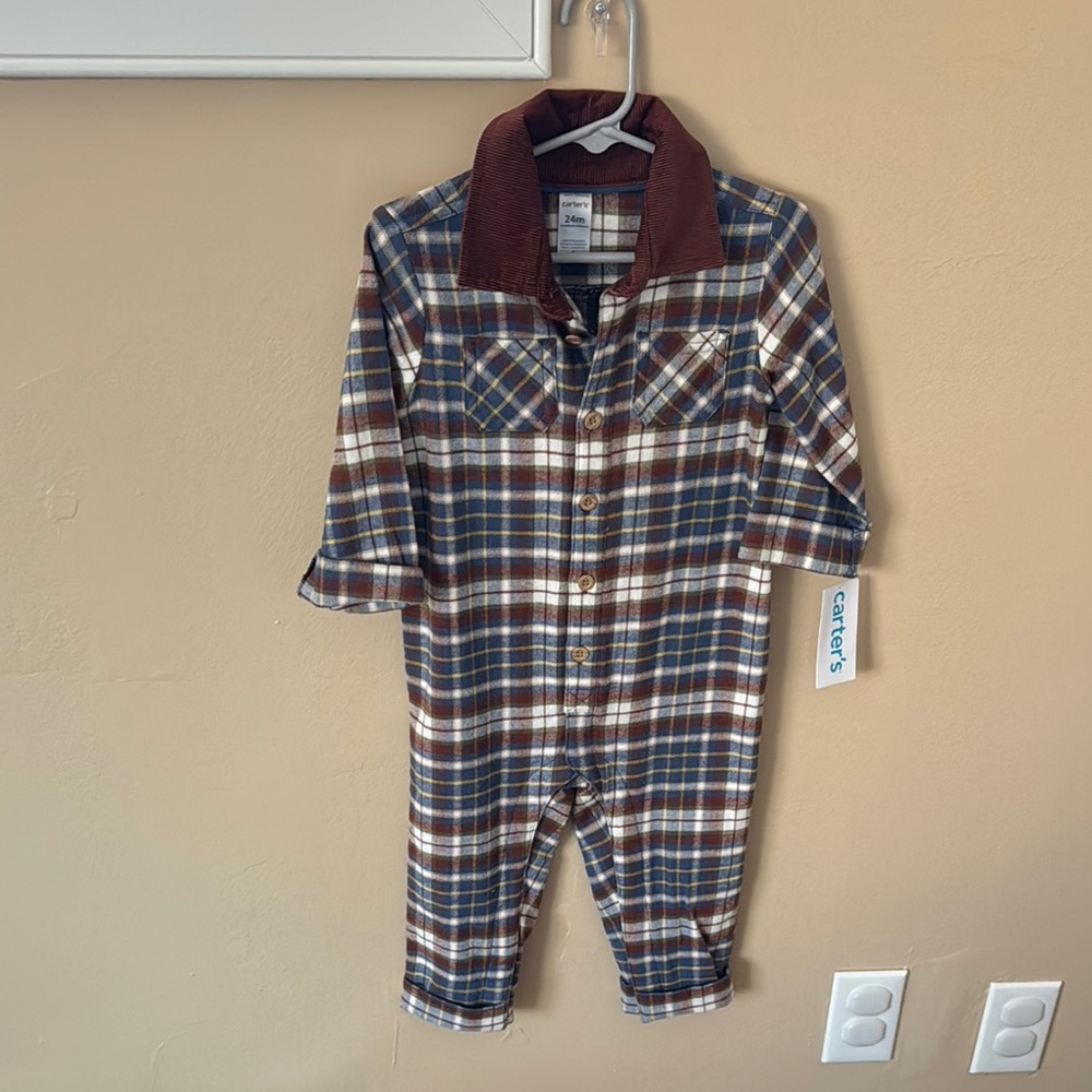 NWT Carter's Plaid Baby Jumpsuit - Blue and Brown